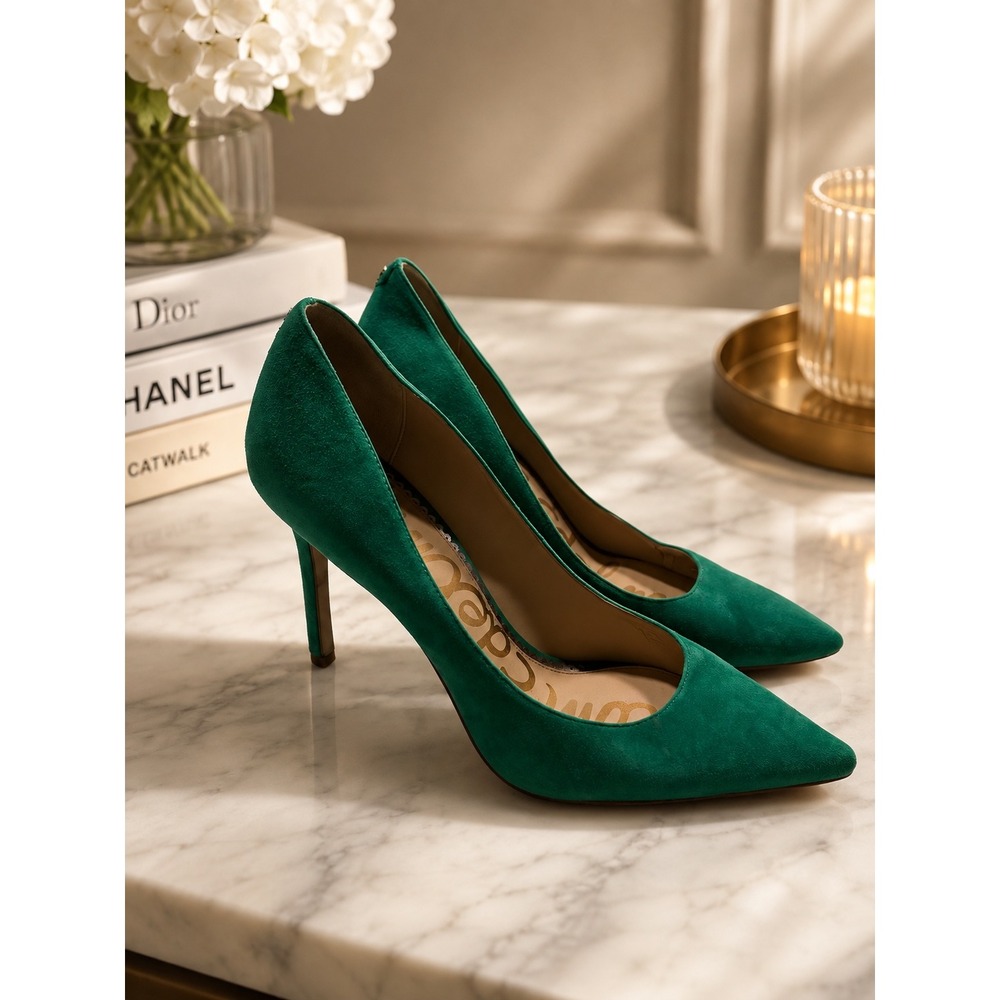 Sam Edelman Emerald Green Suede Pointed Toe Pumps Stiletto Heels 10M Elegant